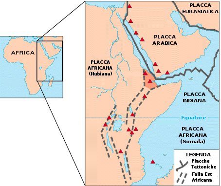 Mappa della Rift Valley e delle placche tettoniche